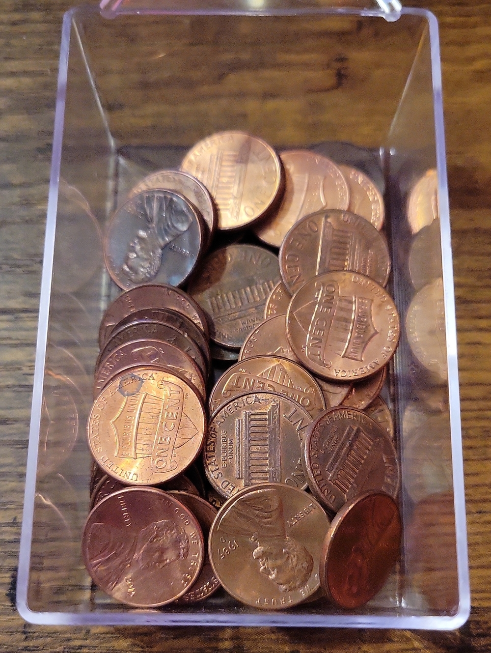 Clear Acrylic Tray Filled with Loose US Pennies